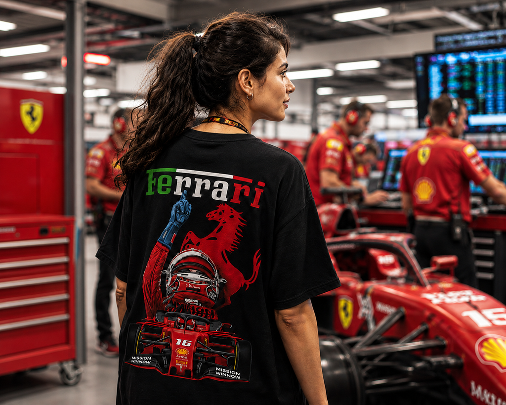 Ferrari Car Leclerc Formula 1 Oversized T-shirt